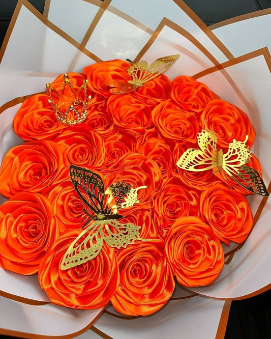 Orange Ribbon Bouquet – Bright, Cheerful & Elegant 🌼