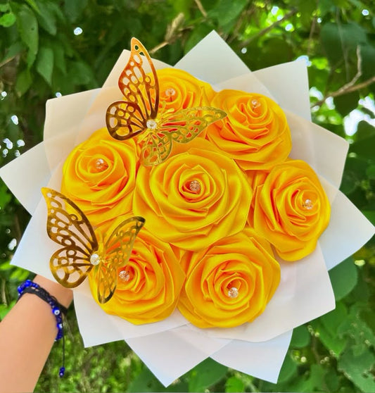 “Luxury Sunshine Yellow Rose Bouquet – Elegant Artificial Flowers”