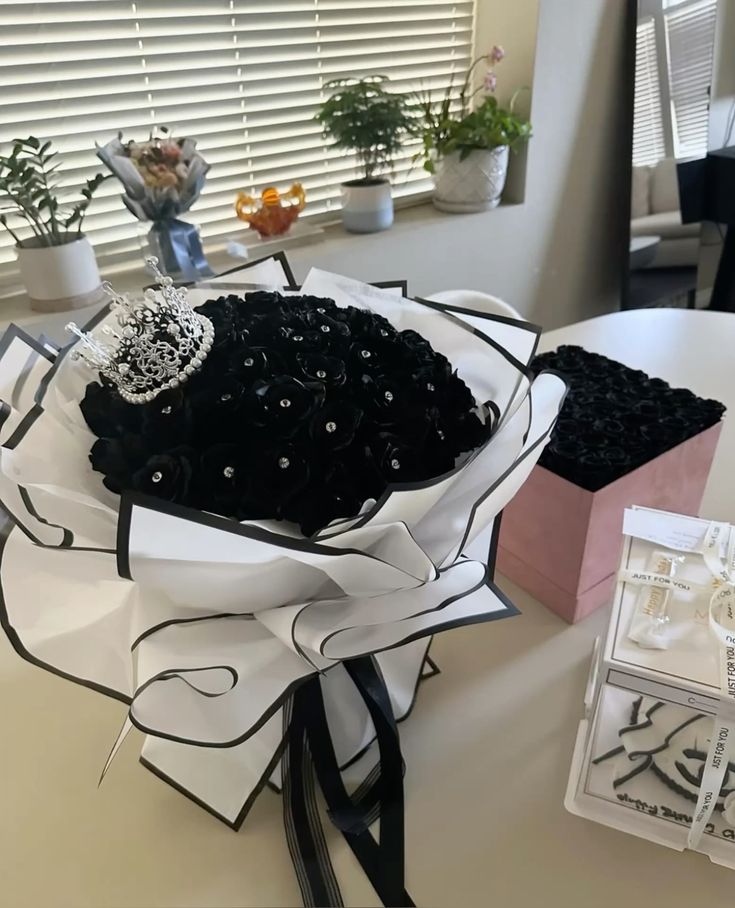 Royal Black Crown Rose Bouquet 👑 | Luxury Artificial Roses for Elite Gifting