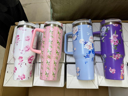 🌸 Stainless Steel Flower Design Tumbler With Lid