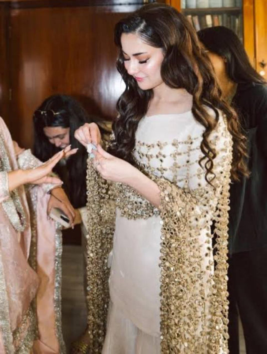 Golden Mirror Work Net Dupatta