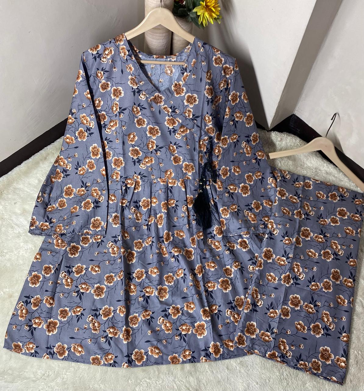 Printed anrakha frock 2pc