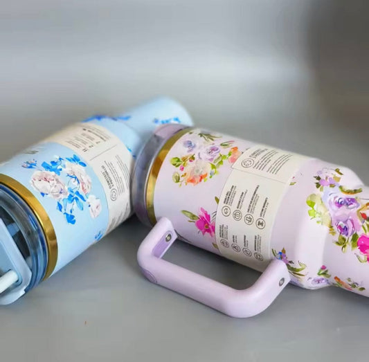 🌸 Stainless Steel Flower Design Tumbler With Lid