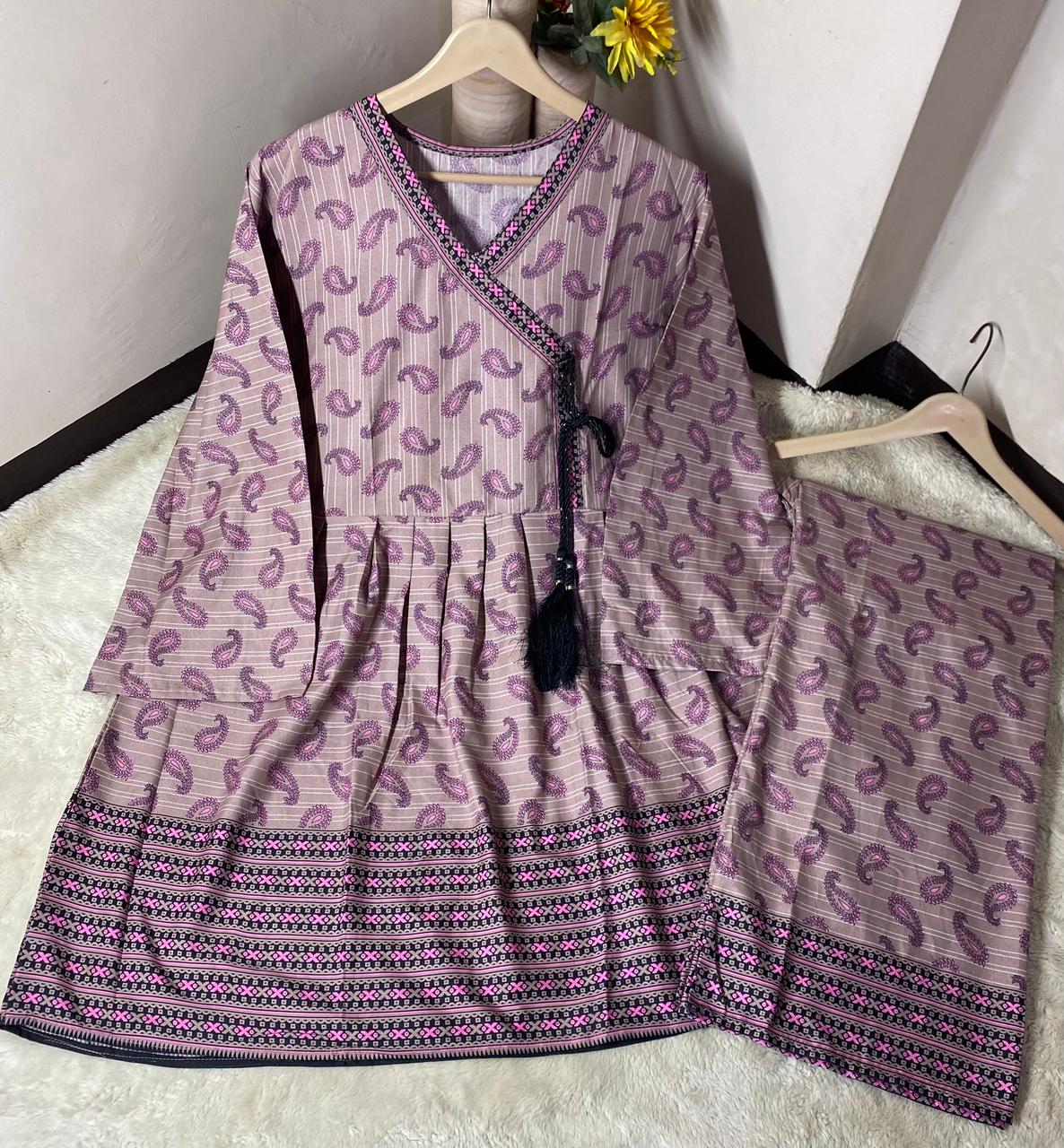 Printed anrakha frock 2pc