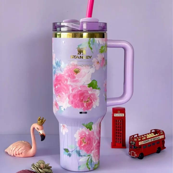 🌸 Stainless Steel Flower Design Tumbler With Lid
