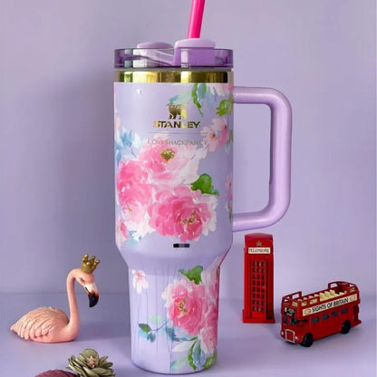 🌸 Stainless Steel Flower Design Tumbler With Lid