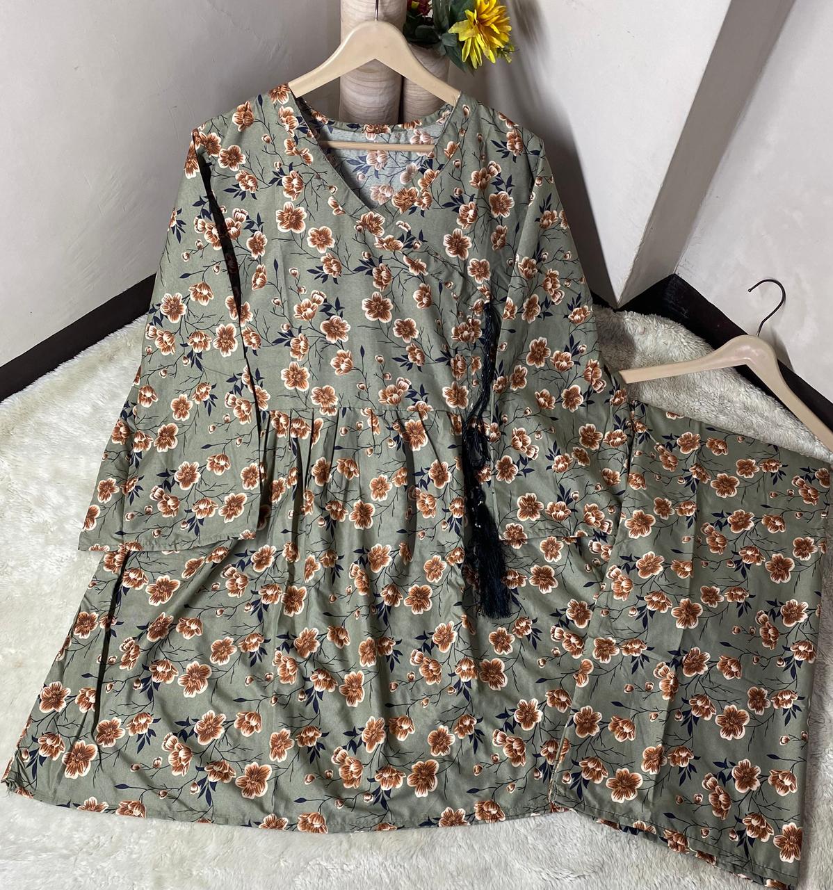 Printed anrakha frock 2pc
